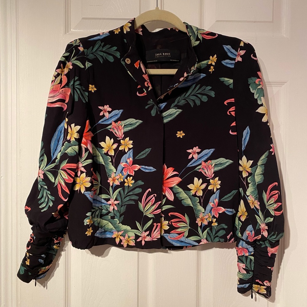 Zara Floral Zip Up Blazer Jacket